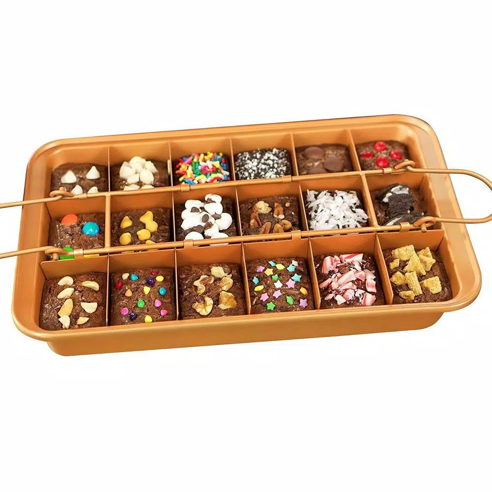 Gotham Steel Brooklyn Brownie Non-Stick Copper Baking Pan with Built-in Slicer, 18-Brownie Capacity