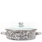 Golden Rabbit 5 Qt. Porcelain-Coated Steel Saute Pan with Glass Lid, Grey Swirl thumbnail 1
