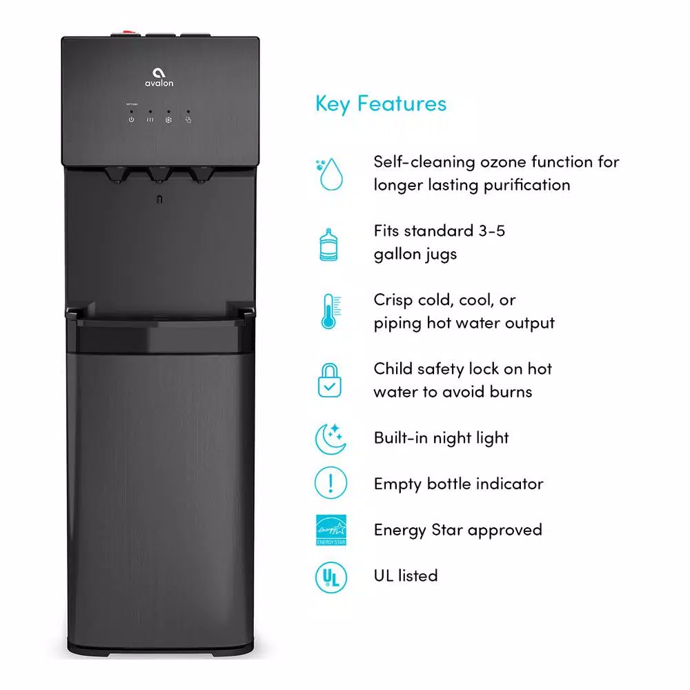 Avalon Self-Cleaning Bottom Loading Water Cooler - Black Stainless Steel, 3 Temperatures