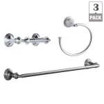 KOHLER Devonshire 3-Piece Bathroom Hardware Set - Towel Bar, Ring, and Toilet Paper Holder in Polished Chrome thumbnail 2