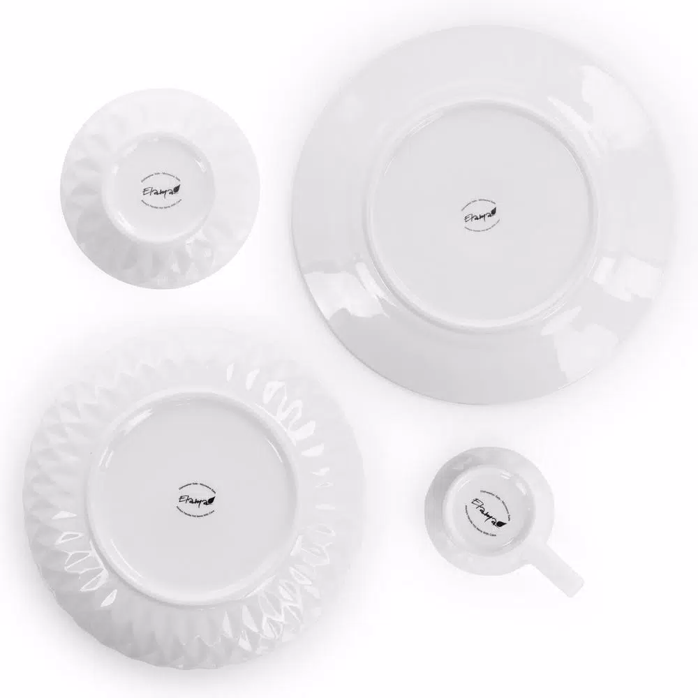 Elama Sienna White Porcelain 18-Piece Dinnerware Set, Service for 4