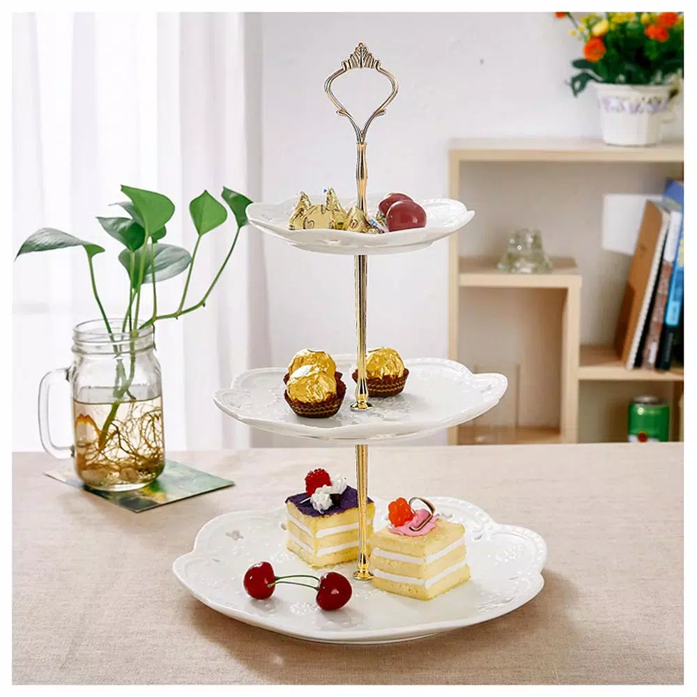 MALACASA 3-Tiered White Porcelain Cupcake Tower Stand - Round Dessert & Appetizer Serving Stand