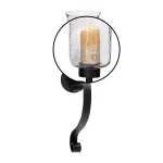LITTON LANE 27 in. Wrought Iron Candle Sconce with Clear Glass Hurricane Holder, Black thumbnail 3