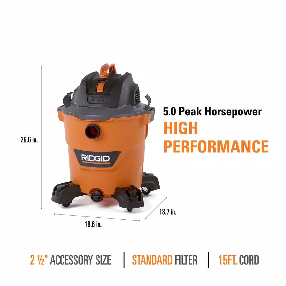 RIDGID 12 Gal. 5.0 Peak HP NXT Wet/Dry Shop Vacuum with 2.5 in. Locking Accessories
