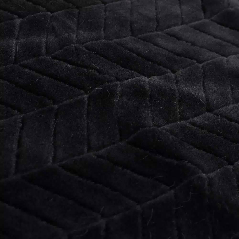 Noble House Toscana Black Faux Fur Throw Blanket, Modern Solid Pattern, 50 x 60 in.