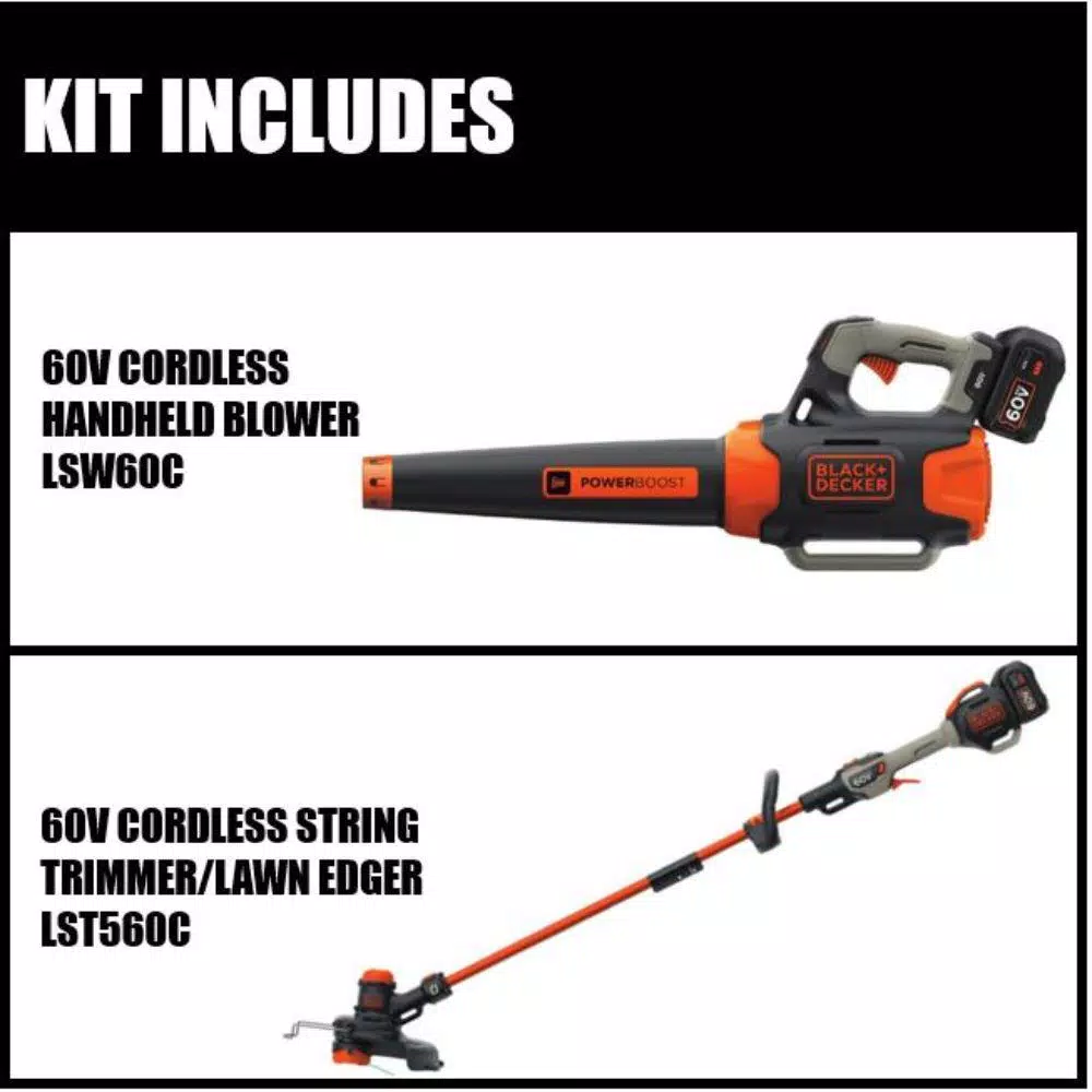 BLACK+DECKER 60V MAX Cordless Handheld Leaf Blower (400 CFM, 100 MPH) with Bonus 2-in-1 String Trimmer and Edger