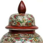 Oriental Furniture 18 in. Red Porcelain Temple Jar Vase with Removable Lid thumbnail 3