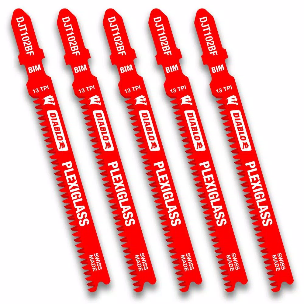 Diablo 3-5/8 in. x 13 TPI Bi-Metal T-Shank Jigsaw Blades for Plexiglass, 5-Pack
