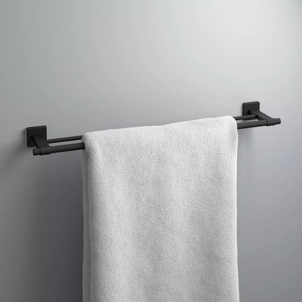 Franklin Brass Maxted 24 in. Double Towel Bar, Matte Black Modern Wall Mounted Bathroom Hardware