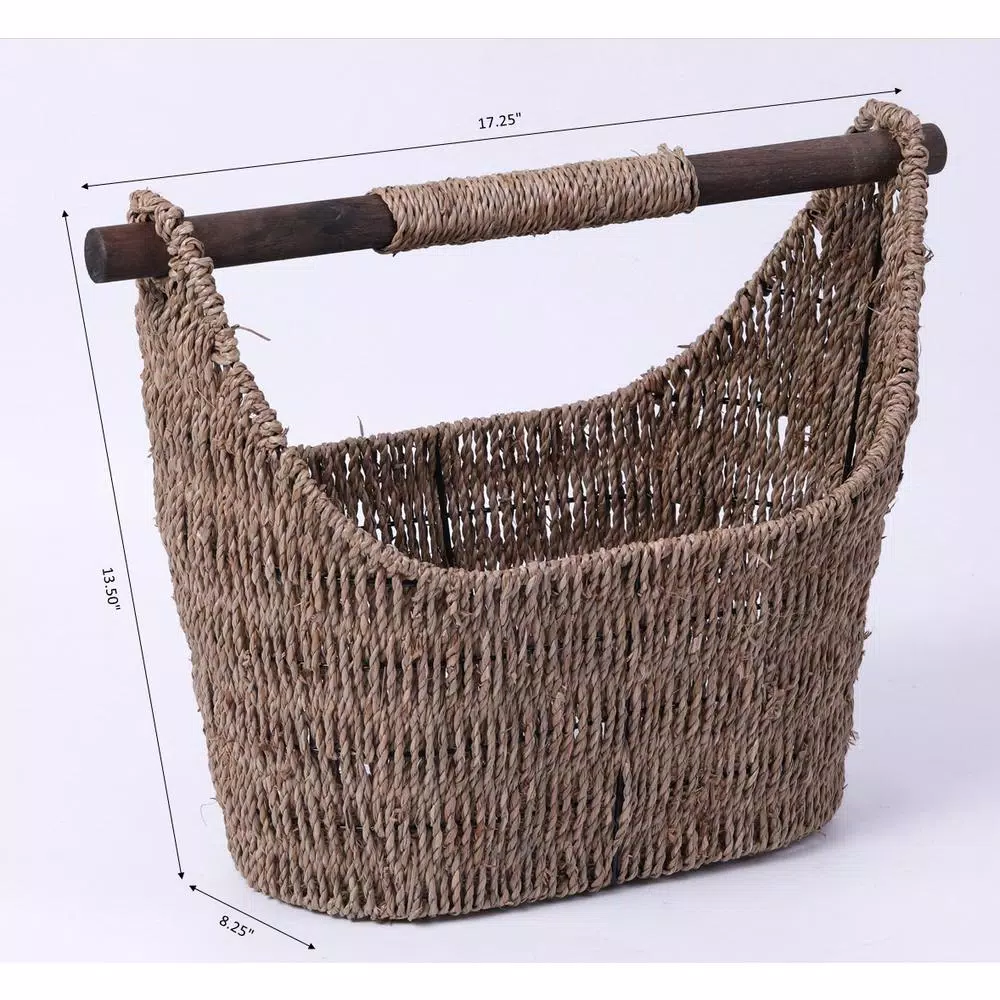 Unbranded Seagrass Magazine and Toilet Paper Holder Basket with Wooden Rod - Natural