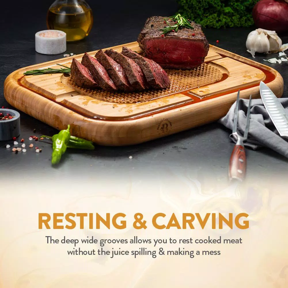 Unbranded Bambsi Bamboo Meat Carving Board with Pyramid Design and Juice Groove, Reversible Large Cutting Board