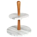 Creative Home 2-Tier Natural Marble and Acacia Wood Cake Dessert Stand, Round Pastry & Fruit Server thumbnail 1