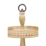 LITTON LANE Tall Natural Beige Birch Wood 2-Tier Round Serving Tray Stand with Wood Bead Accents thumbnail 3