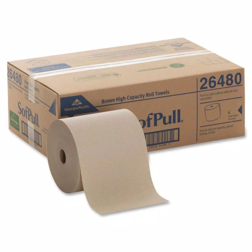 Georgia-Pacific SofPull Brown Hardwound Roll Paper Towels, 1-Ply, 1000 ft, 6 Rolls