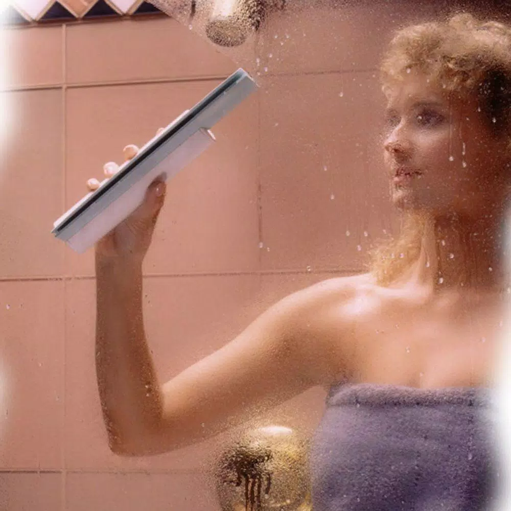 Cler'et Classic Dual Bladed Shower Squeegee for Tile and Marble, White with Aqua Trim