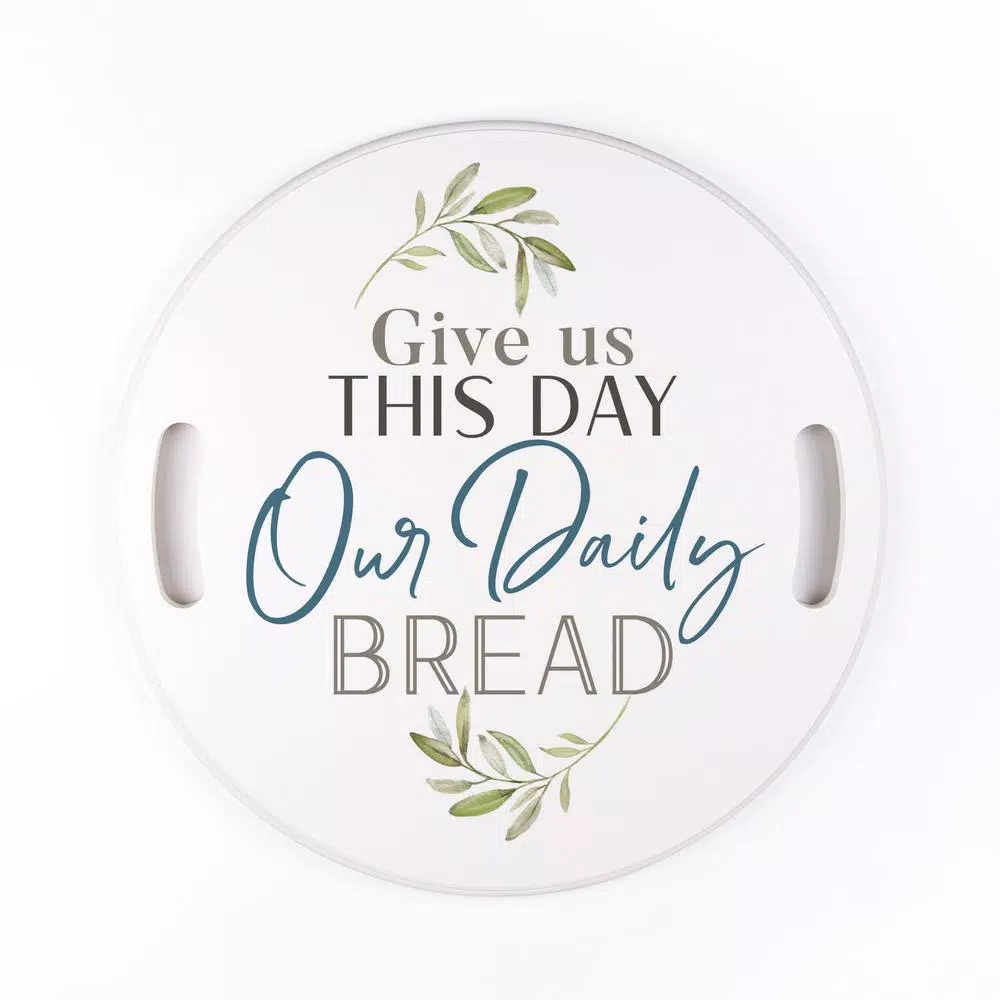 P Graham Dunn White Give Us This Day Decorative Round Wood Tray