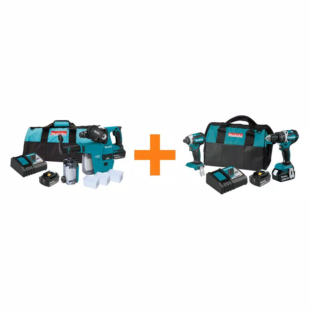Makita 18V LXT Brushless 1 in. SDS-Plus Rotary Hammer Kit with HEPA Dust Extraction & 2-Pc. Combo Kit Bonus