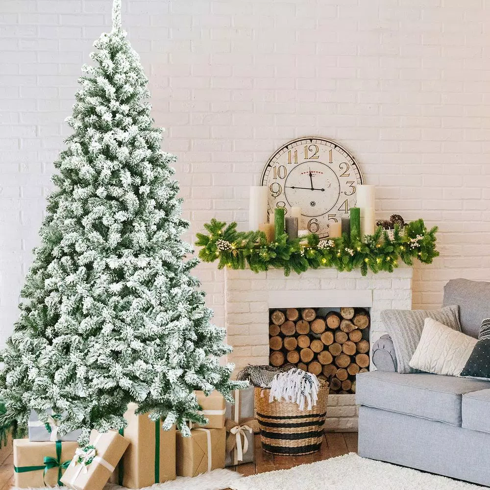 Costway 7.5 ft. Snow Flocked Hinged Pine Artificial Christmas Tree, 1346 Tips, Unlit