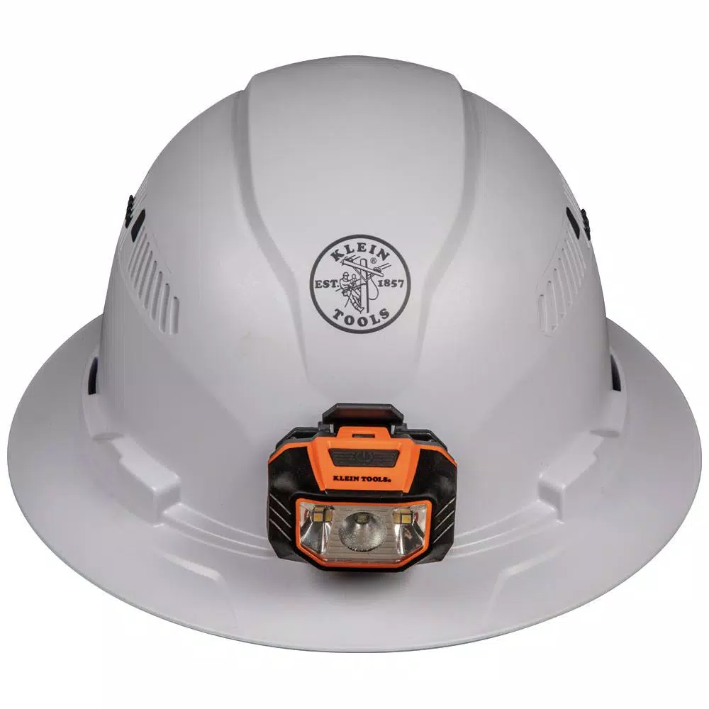 Klein Tools Vented Full Brim Hard Hat with Integrated Headlamp, Class C Type 1, White