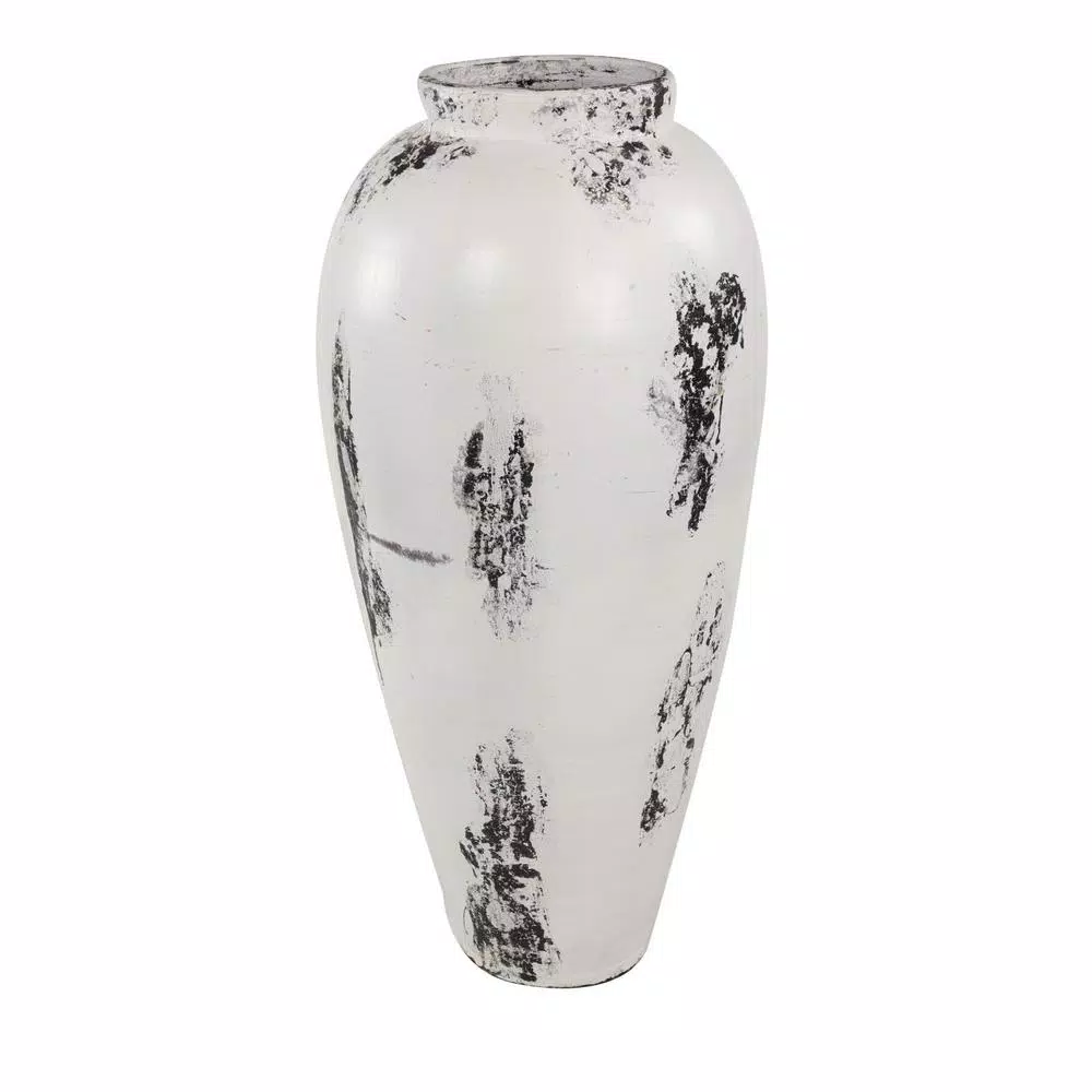 LITTON LANE Black and White Stoneware Floor Vase - 40 Inch Textured Decorative Ceramic Vase