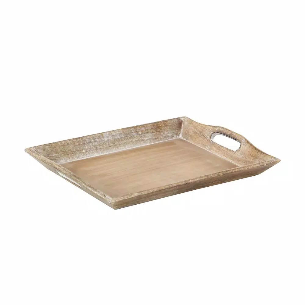 LITTON LANE Distressed Brown Decorative Wooden Trays, Set of 2, Mango Wood & MDF