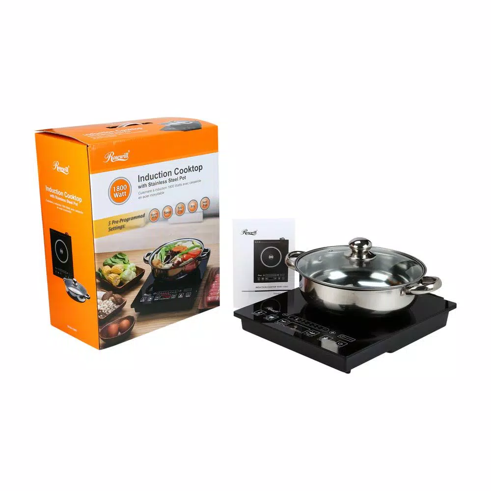 Rosewill 1800W Single Burner Induction Cooktop, 11 in. Black Hot Plate with Temperature Controls