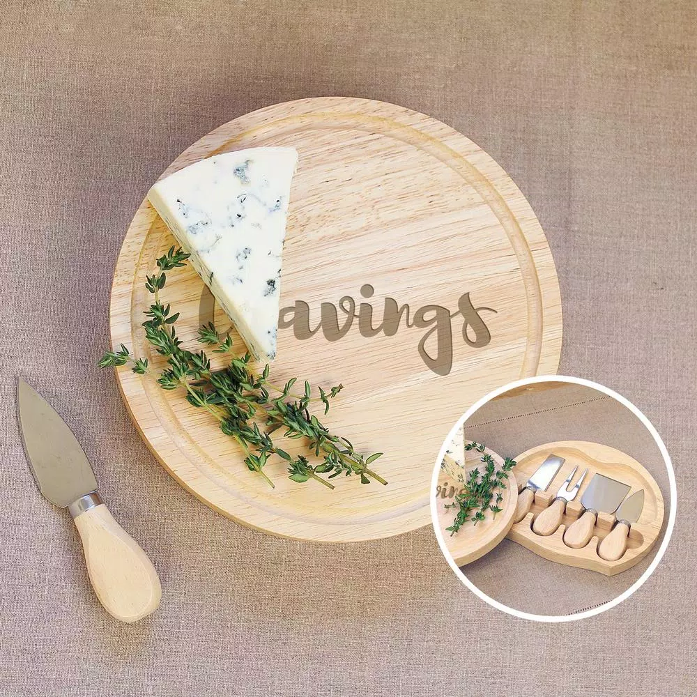 Cathy's Concepts Cravings 8 in. Wood Gourmet 5-Piece Cheese Board Set with Swivel Closure