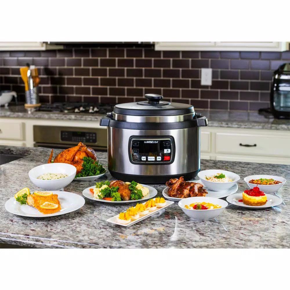 GoWISE USA Ovate 9.5 Qt. Stainless Steel Oval Electric Pressure Cooker with 6 Accessories