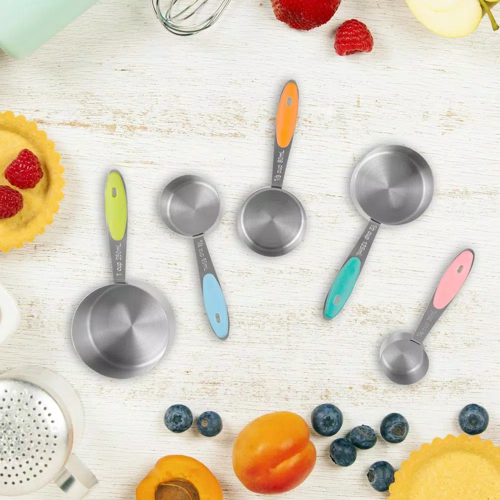 Classic Cuisine 5-Piece Stainless Steel Measuring Cup Set with Silicone Handles