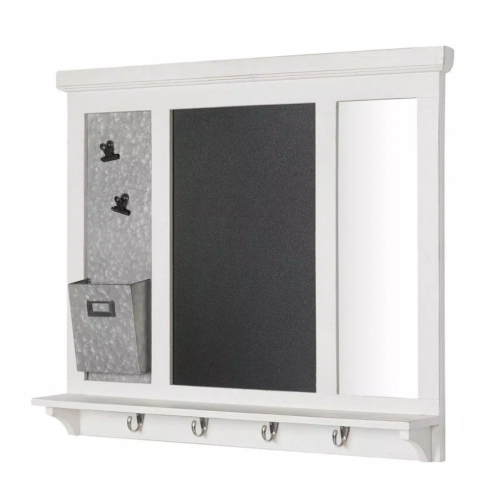 Home Decorators Collection White Wood Multi-Function Wall Organizer with Chalkboard and Hooks