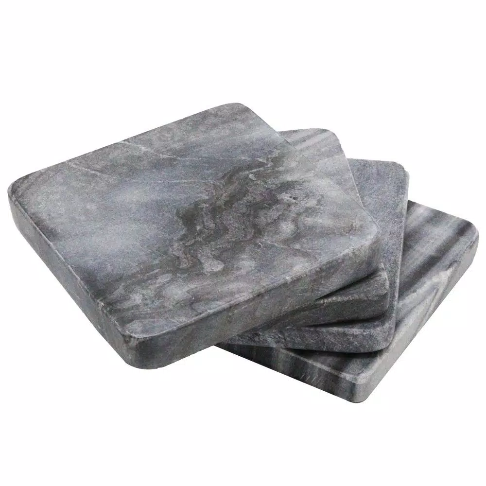Unbranded Jodhpuri 4-Piece Gray Marble Coaster Set - Natural Stone Coasters for Home Decor