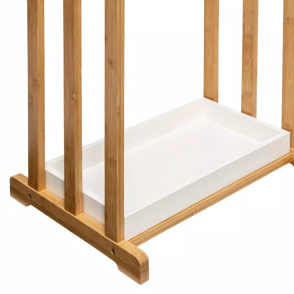 Honey-Can-Do 3-Tier Bamboo and White Freestanding Bathroom Towel Rack