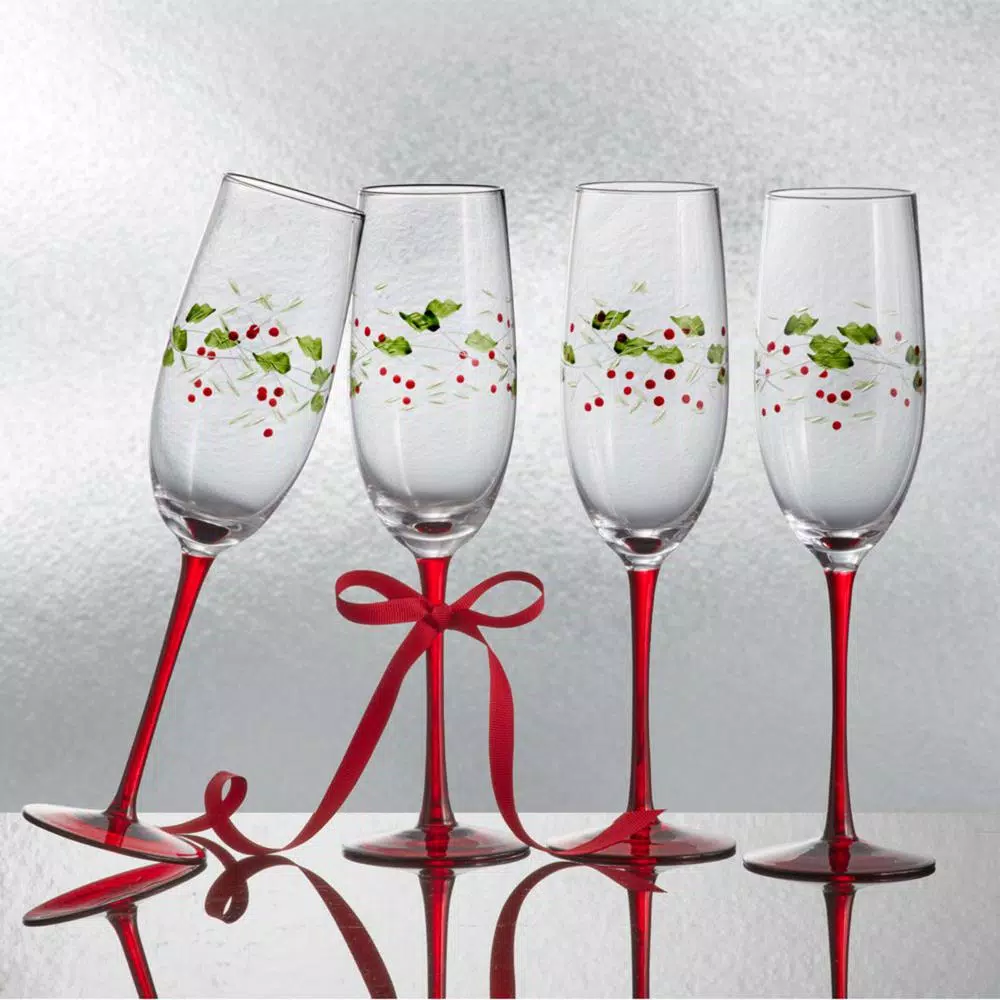Pfaltzgraff Winterberry Champagne Flute Glasses, Set of 4