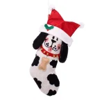 Glitzhome 22 in. Hooked 3D Dog Christmas Stocking - Red, White, and Black Spotted Dog Holiday Decor thumbnail 1