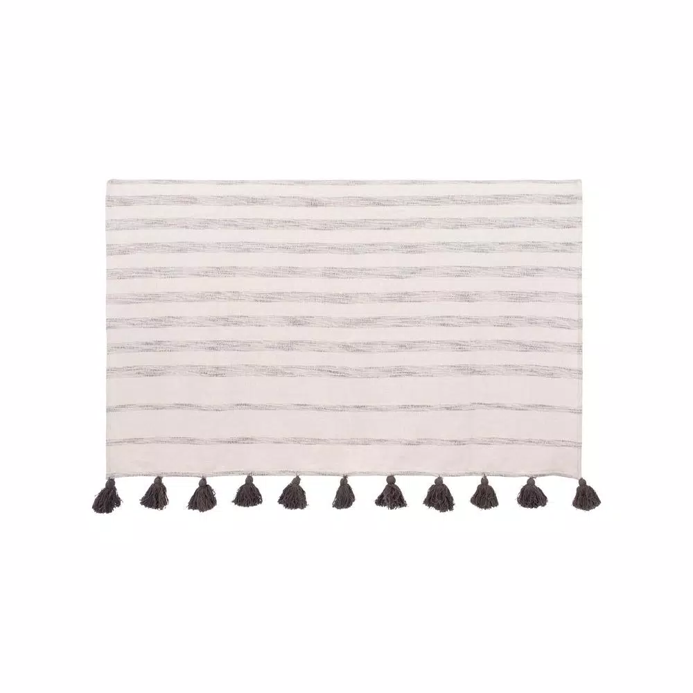 3R Studios Grey Striped Cotton Woven Throw Blanket with Tassels