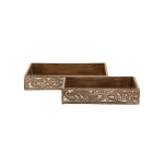 LITTON LANE Walnut Brown Vine and Leaf Decorative Wooden Trays, Set of 2 thumbnail 3