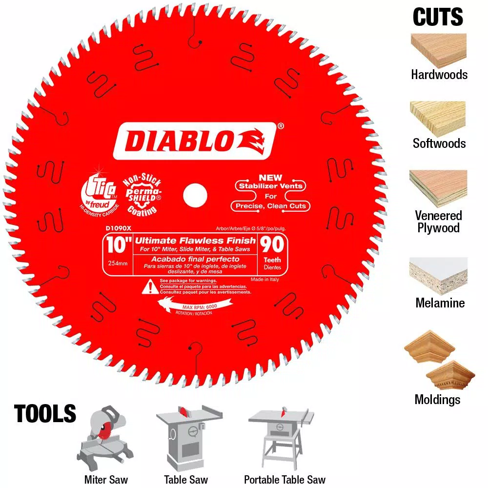 Diablo 10 in. x 90-Teeth Ultimate Polished Finish Carbide Saw Blade