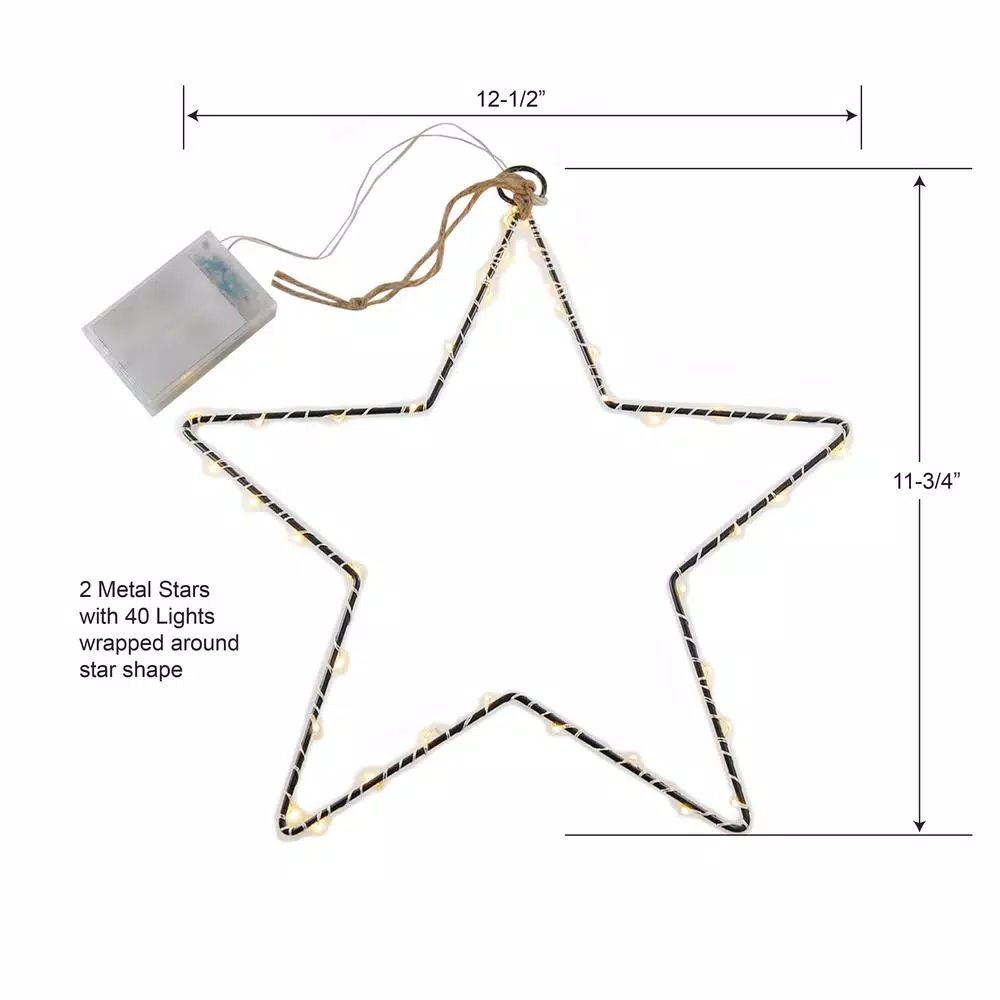 LUMABASE Star Motif 40 Mini LED String Lights, Warm White, Battery Operated (2-Pack)