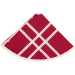 VHC Brands 60 in. Red Margot Farmhouse Christmas Tree Skirt with Diamond Cut Lace thumbnail 3