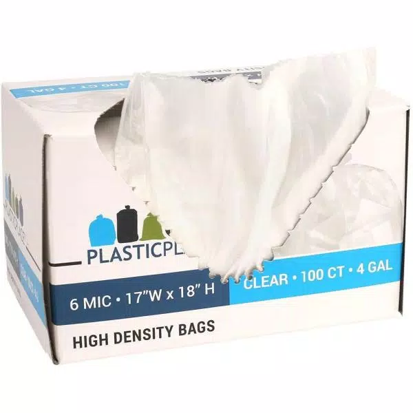 Plasticplace 4 Gallon Clear Trash Bags, 100 Count Pack