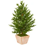 Nearly Natural 35-In. Artificial Olive Cone Topiary Tree in Terra Cotta Planter, UV-Resistant Indoor/Outdoor Decor thumbnail 1
