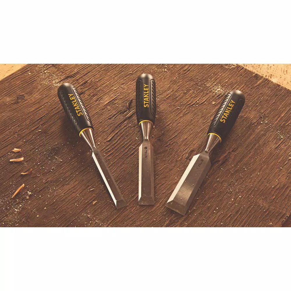 Stanley 3-Piece Wood Chisel Set, Carbon Steel Blades, 1/2 in., 3/4 in., and 1 in.