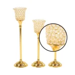 LITTON LANE Gold Aluminum Candle Holders with Bead Accents, Set of 3 thumbnail 3