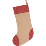 VHC Brands 20 in. Primitive Green Dolly Star Cotton and Jute Pocket Christmas Stocking thumbnail 2