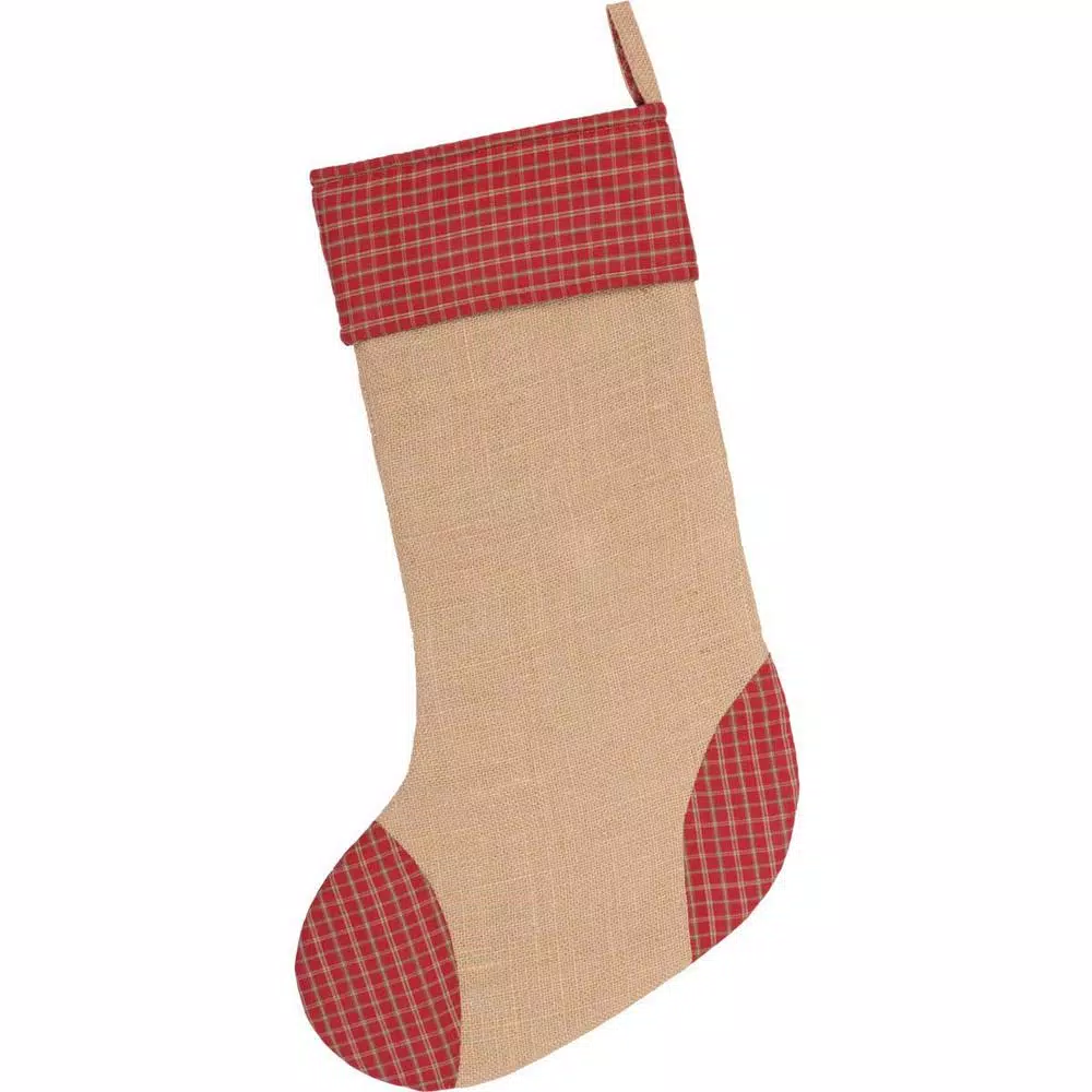 VHC Brands 20 in. Primitive Green Dolly Star Cotton and Jute Pocket Christmas Stocking