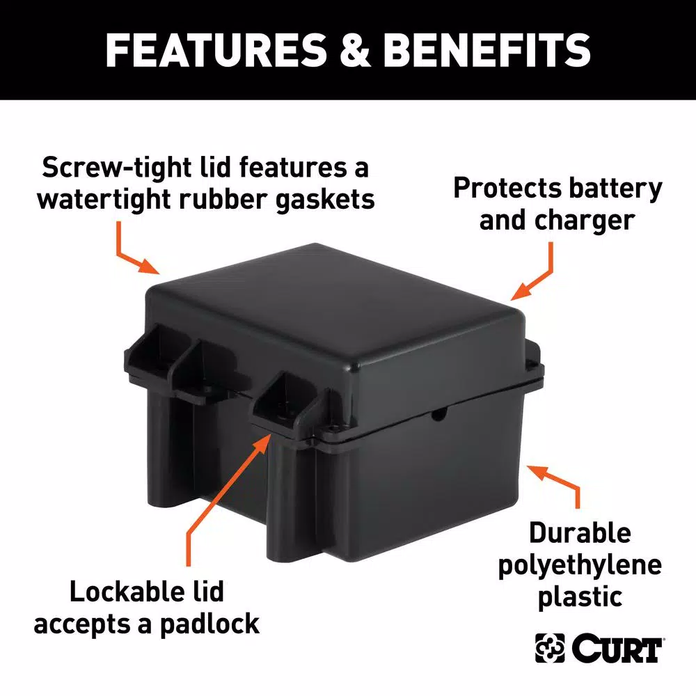CURT Watertight Breakaway Battery Case - 5" x 3-3/8" x 3-3/4" Replacement Battery Box
