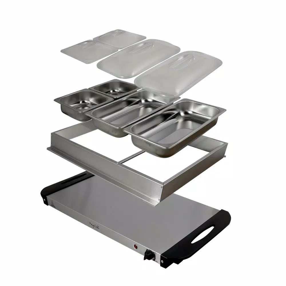 MegaChef 1.5L Stainless Steel Electric Buffet Server and Warming Tray with 3 Removable Crocks