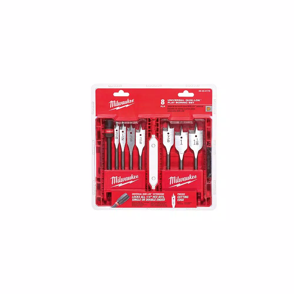 Milwaukee 8-Piece Universal QUIK-LOK Spade Bit Set with 6 in. Extension