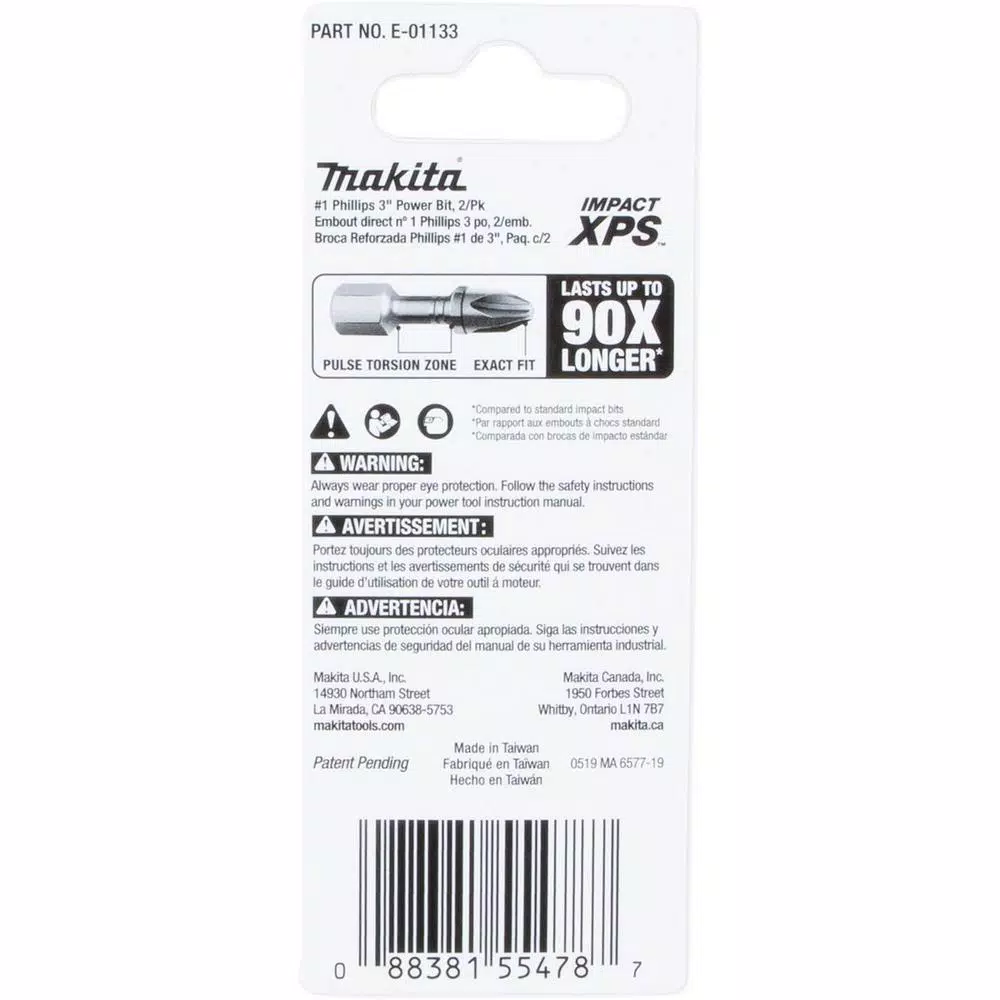Makita ImpactXPS #1 Phillips 3 in. Power Bits, 2-Pack