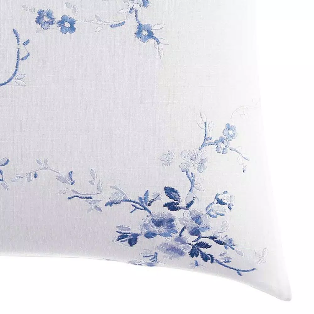 Laura Ashley Charlotte Blue and White Floral Cotton Blend Throw Pillow, 14 x 20 in.